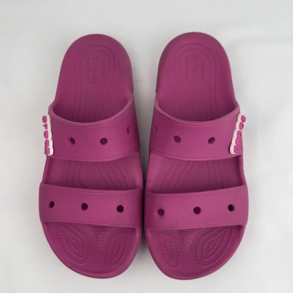 Crocs Pink Two-Strap Slide Sandals Sz M9 W11 Magenta Comfort Slip-On